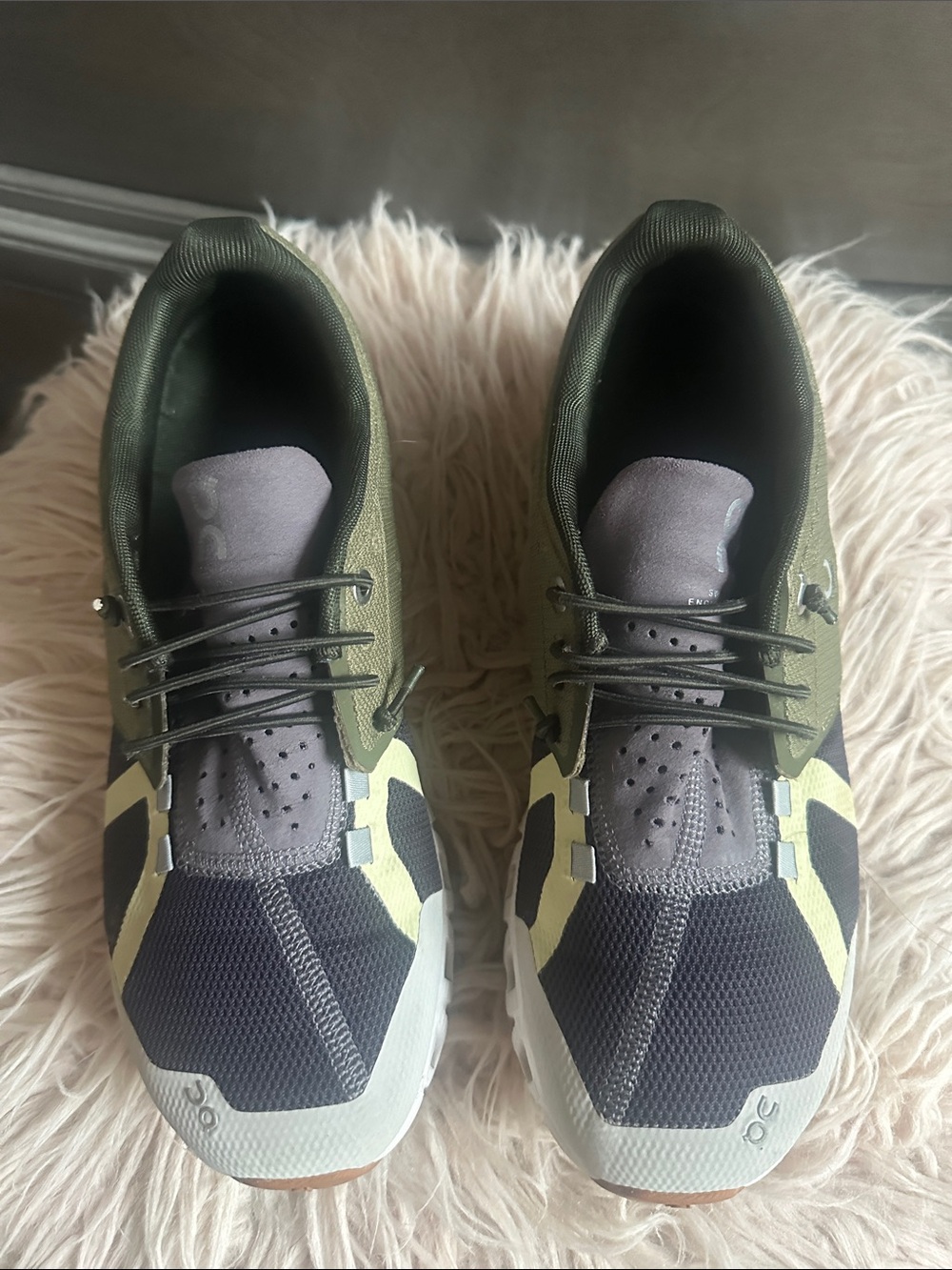 On clouds women’s Olive Green, Gray & Light Yellow Athletic Sneakers